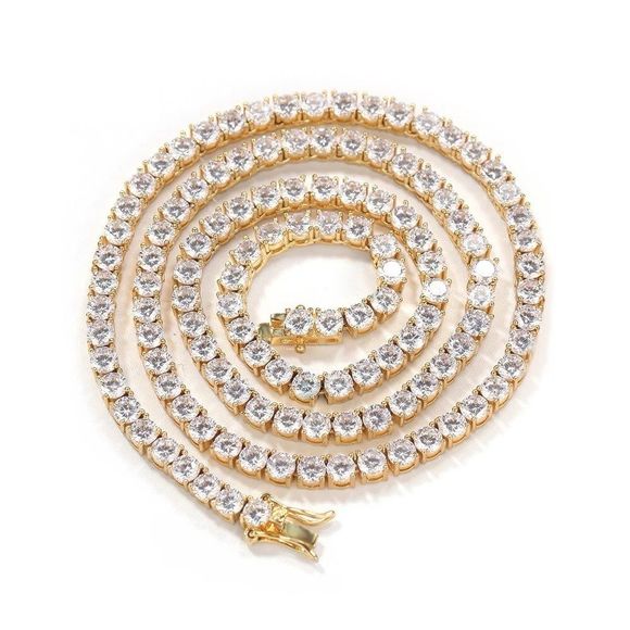4MM Tennis Chain Necklace 1 Row 18k Gold Plated ICED Hip Hop CZ Jewelry - Picture 1 of 4